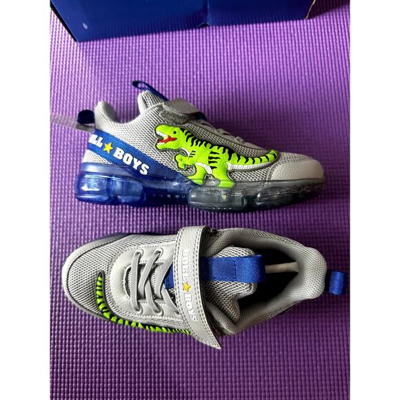 Bull Boys T-Rex US Size 13 Boy Sneakers Dinosaurs Grey Blue Light-Up Velcro NEW - Picture 6 of 16